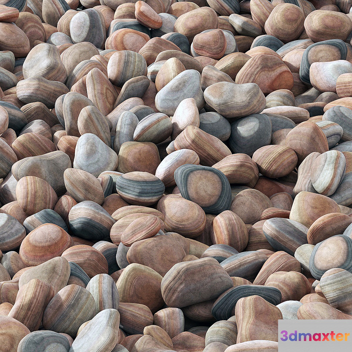 Collection pebble river _ Collection of river pebbles 3D Max