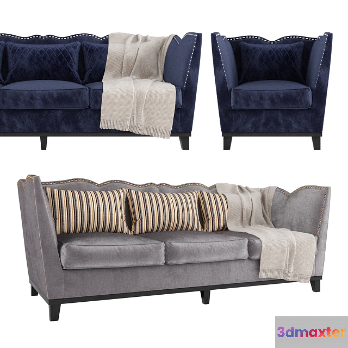 Fabrice Velvet Sofa S001 3D Max