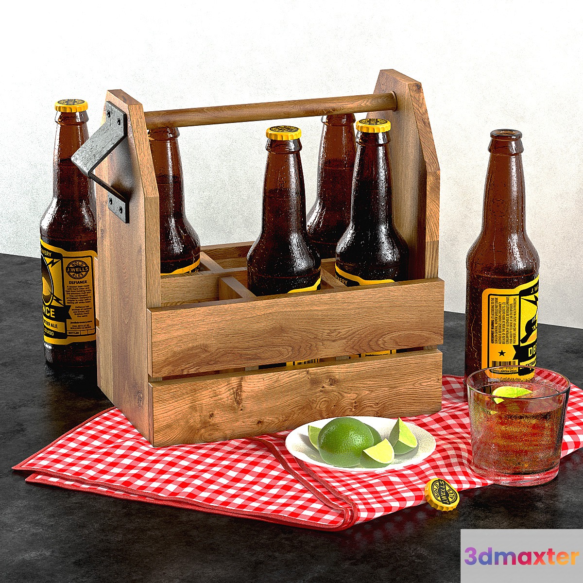 Beer box and lime 3D Max