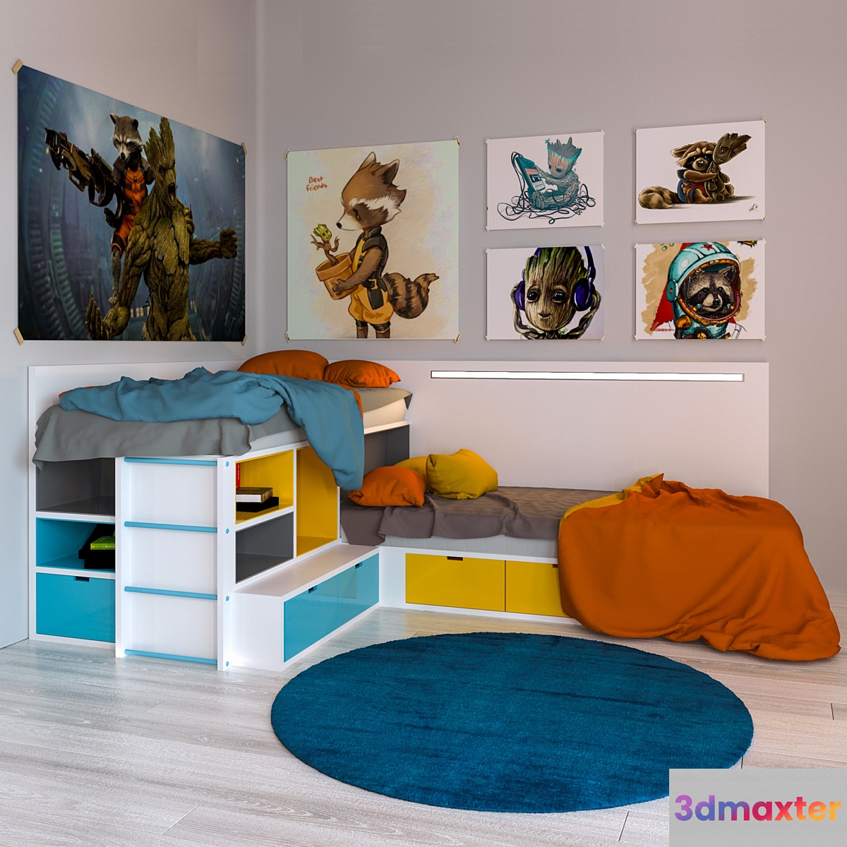 Double bed for children 3D Max