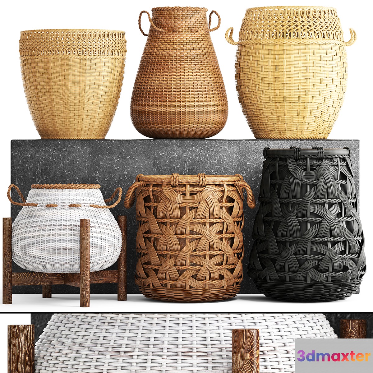 Collection of baskets. Basket collection wicker rattan white basket black basket floral eco ecodesign decor