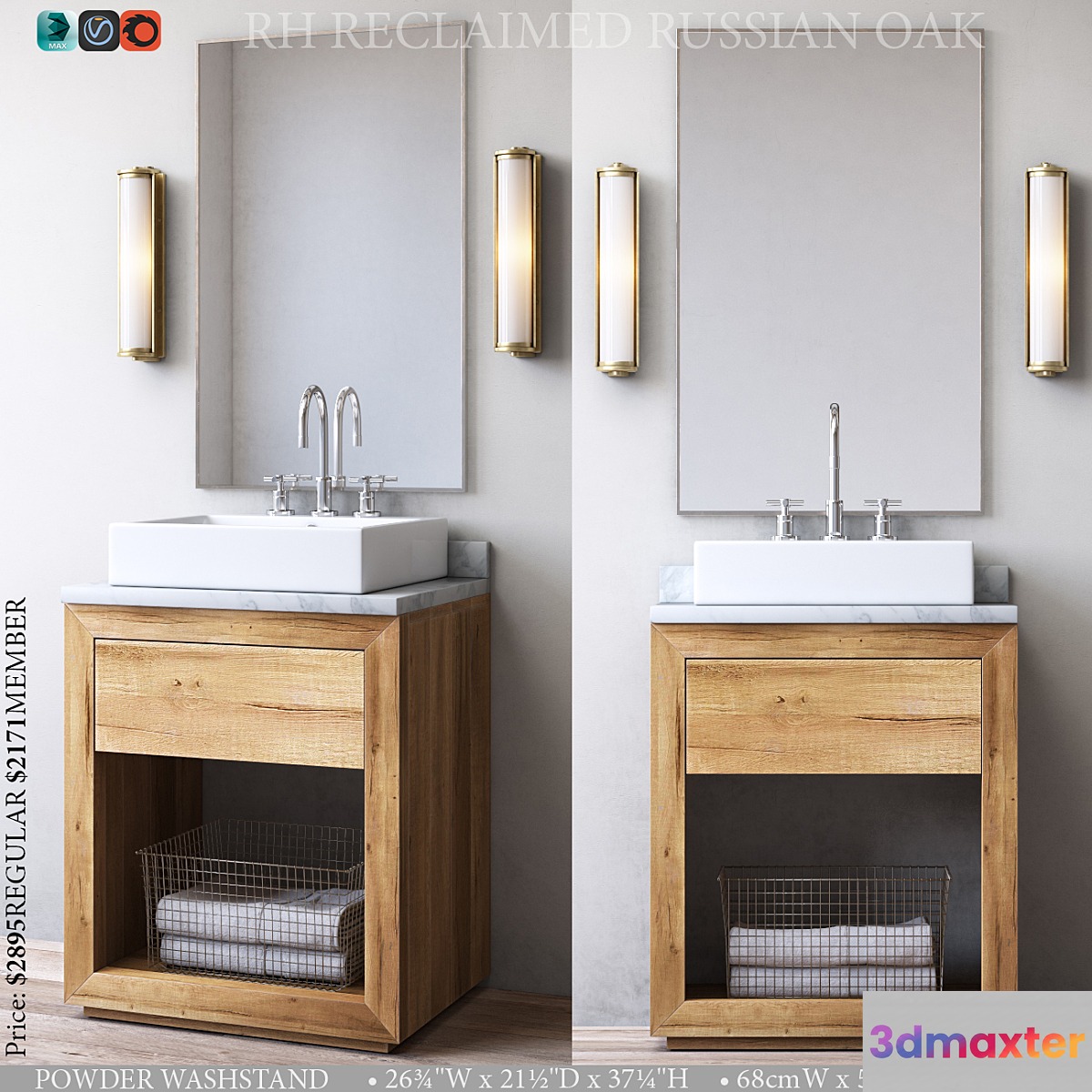 RECLAIMED RUSSIAN OAK POWDER WASHSTAND 3D Max