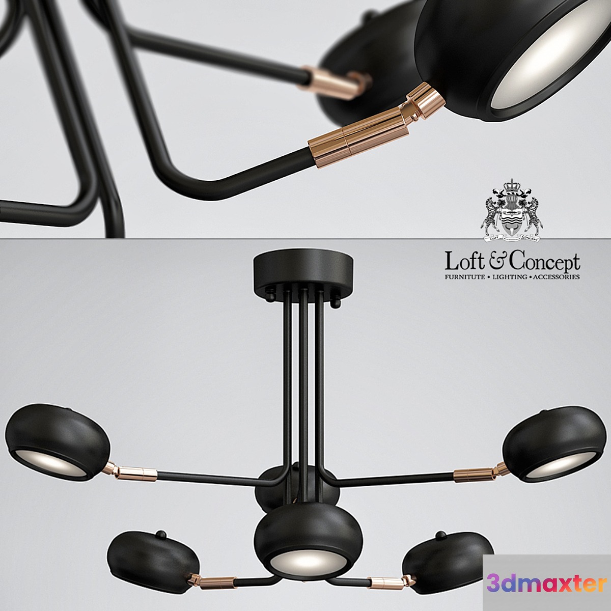 Curved Stix Chandelier 6 Black 3D Max