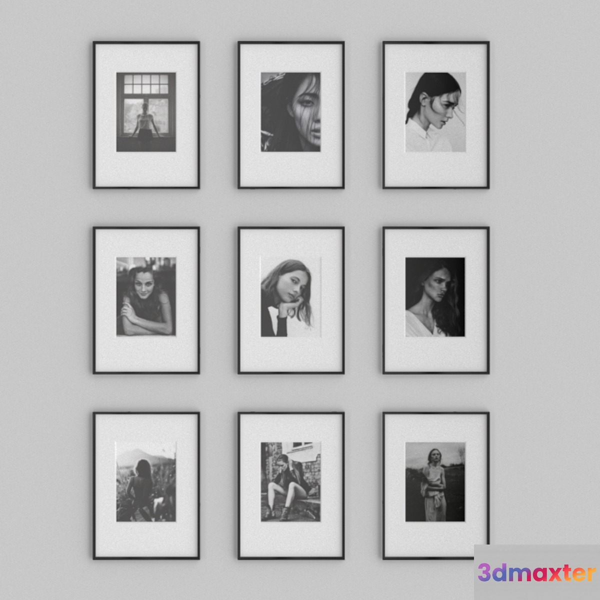 Black and white photos in frames 3D Max