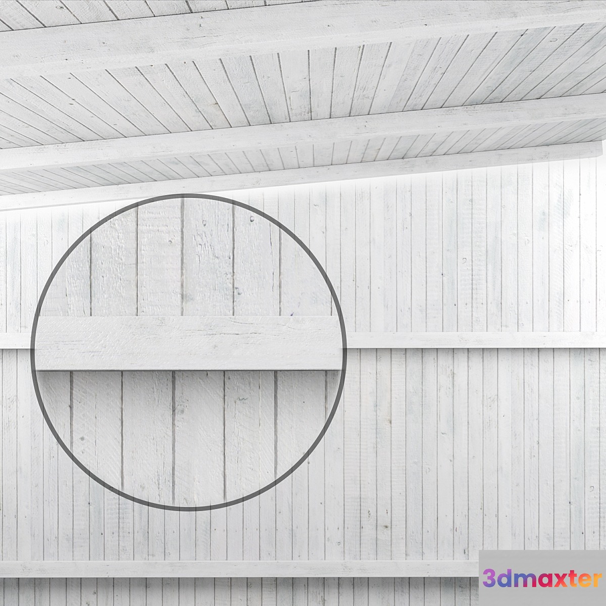 Wooden ceiling with beams (white wood)