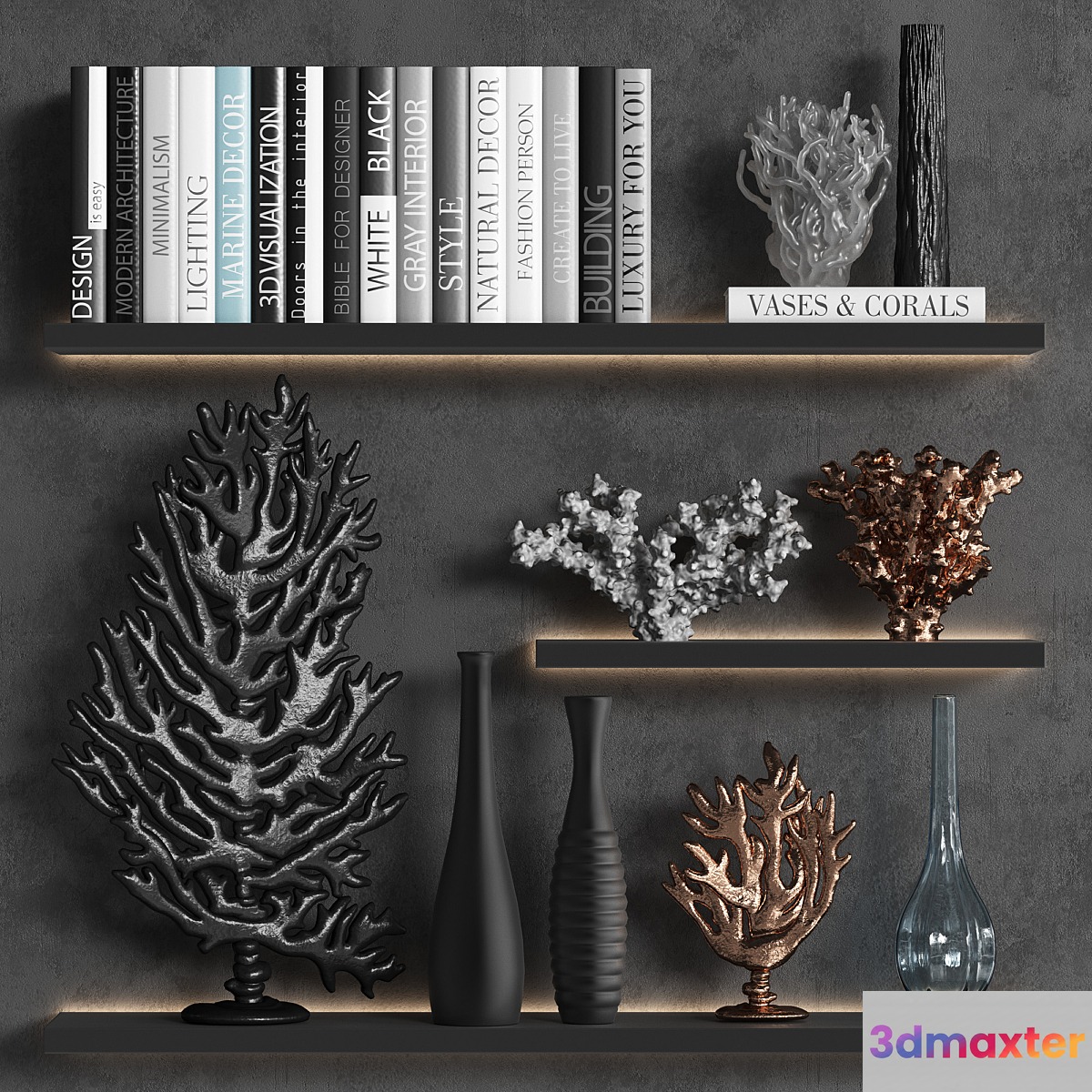 Decorative set of coral books and vases - No.3