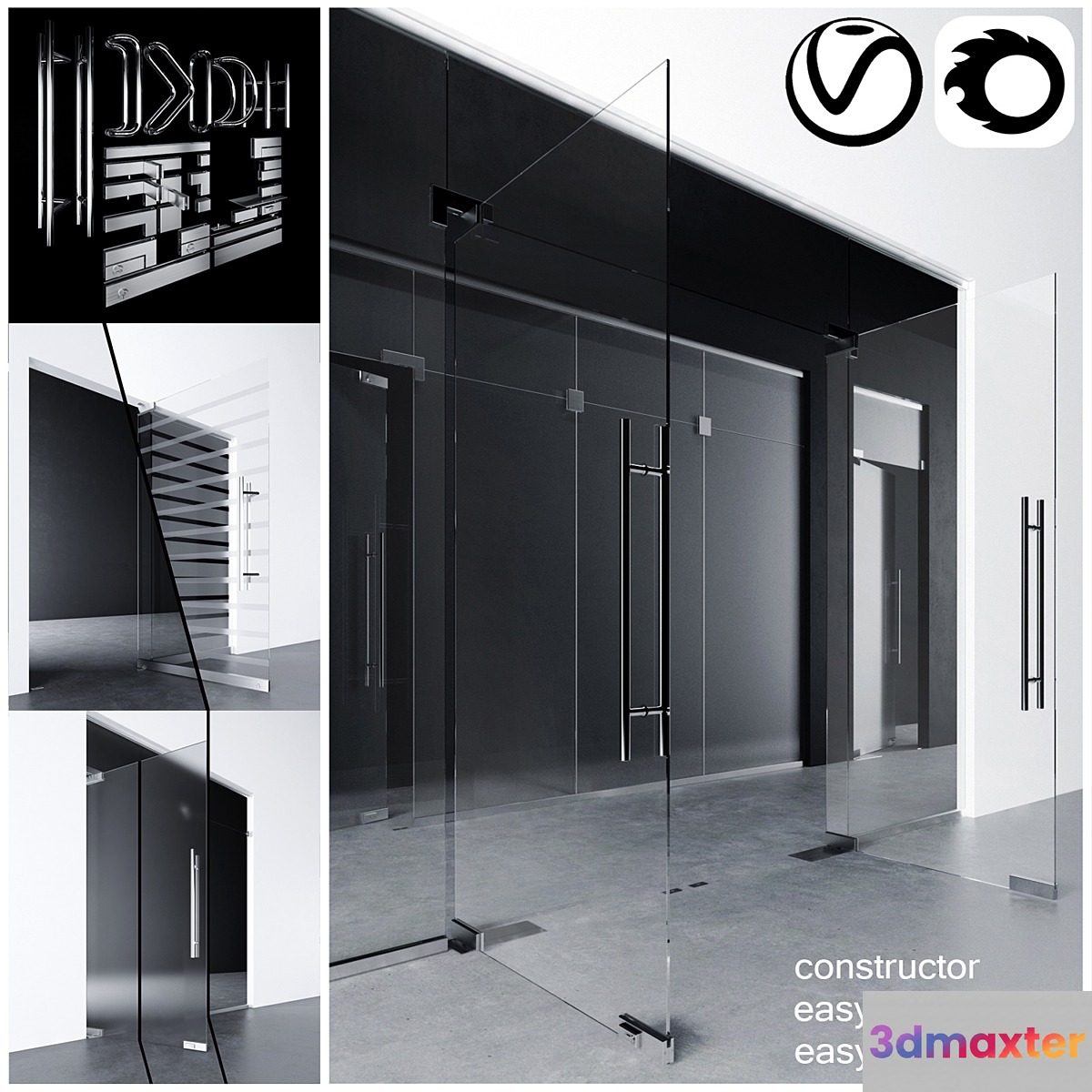 Swinging pendulum glass doors for office and home _ corona - vray