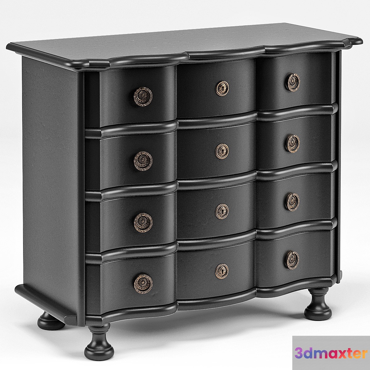 Black Bowfront Chest 3D Max