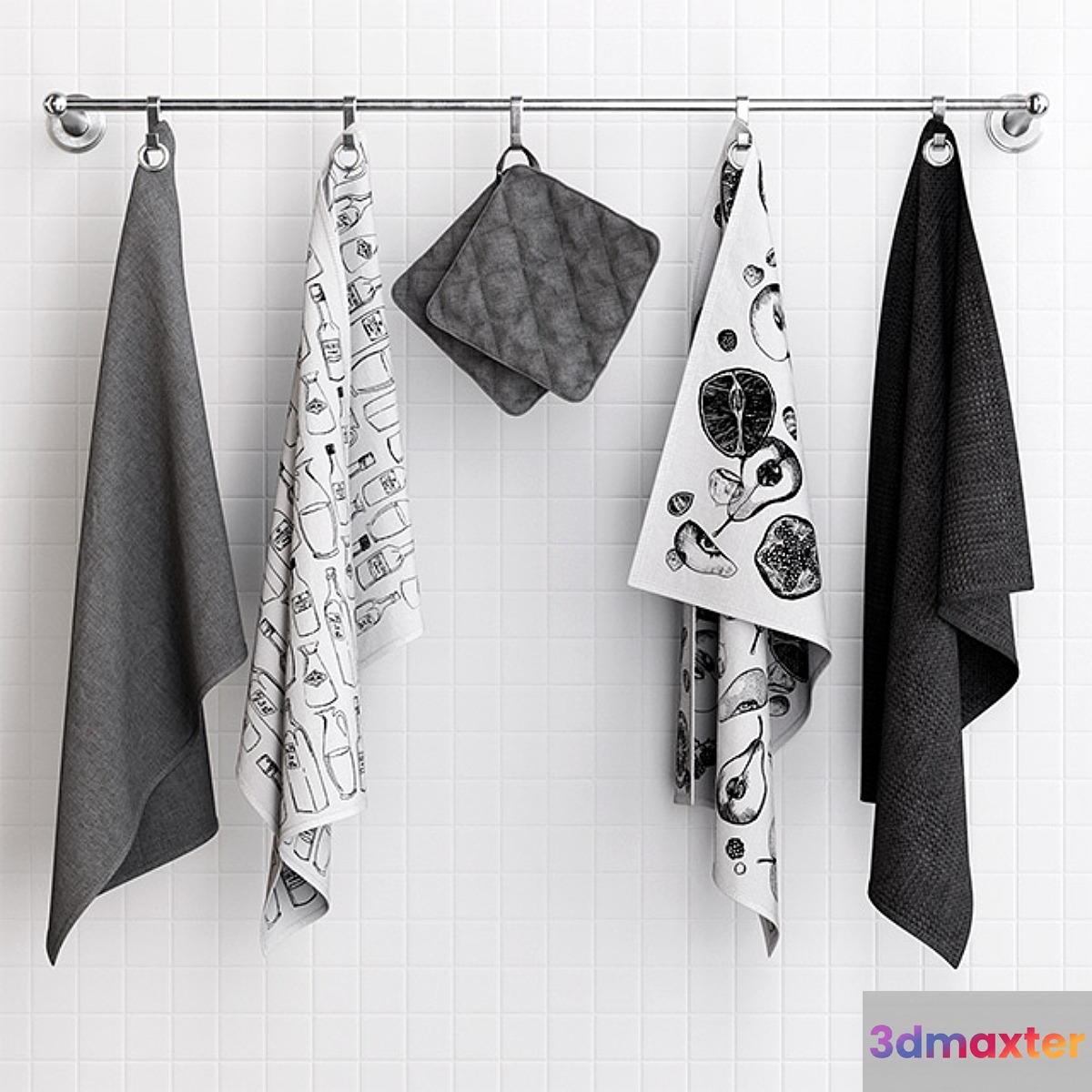 Zara Grey Towels on Hooks 3D Max