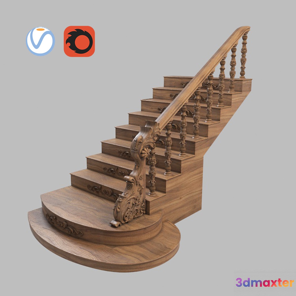 Stairs: Wooden 3D Max