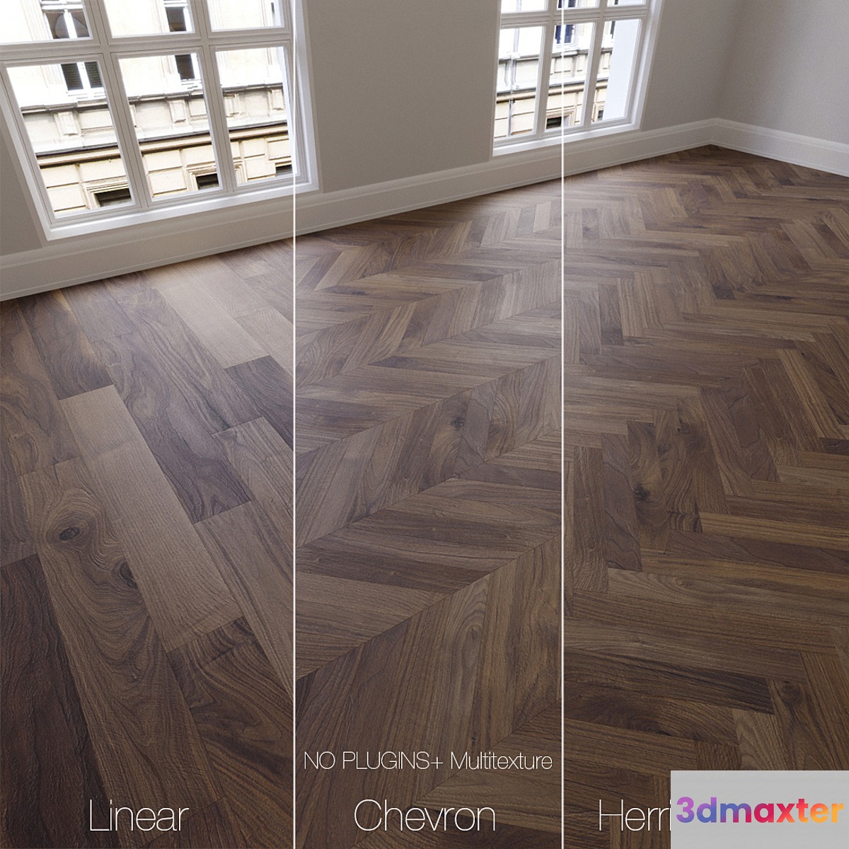 Parquet natural American walnut 3 kinds. Linear chevron herringbone. - No.2