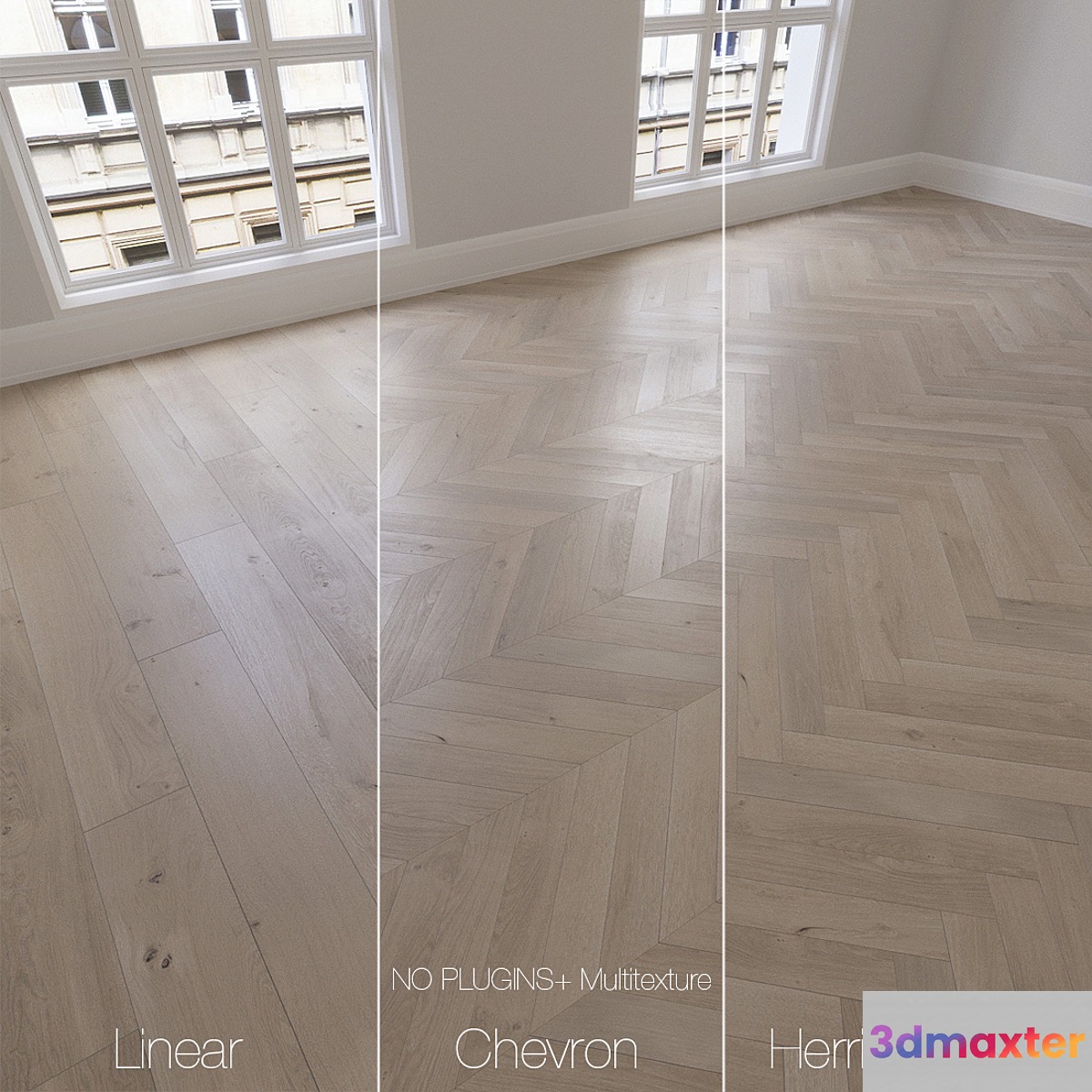Parquet natural oak anchorage 3 types. Linear chevron herringbone. - No.2