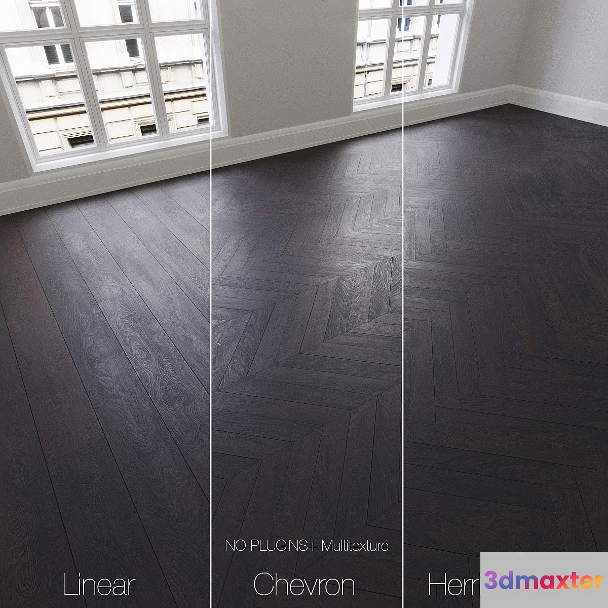 Parquet natural colonial oak 3 types. Linear chevron herringbone.