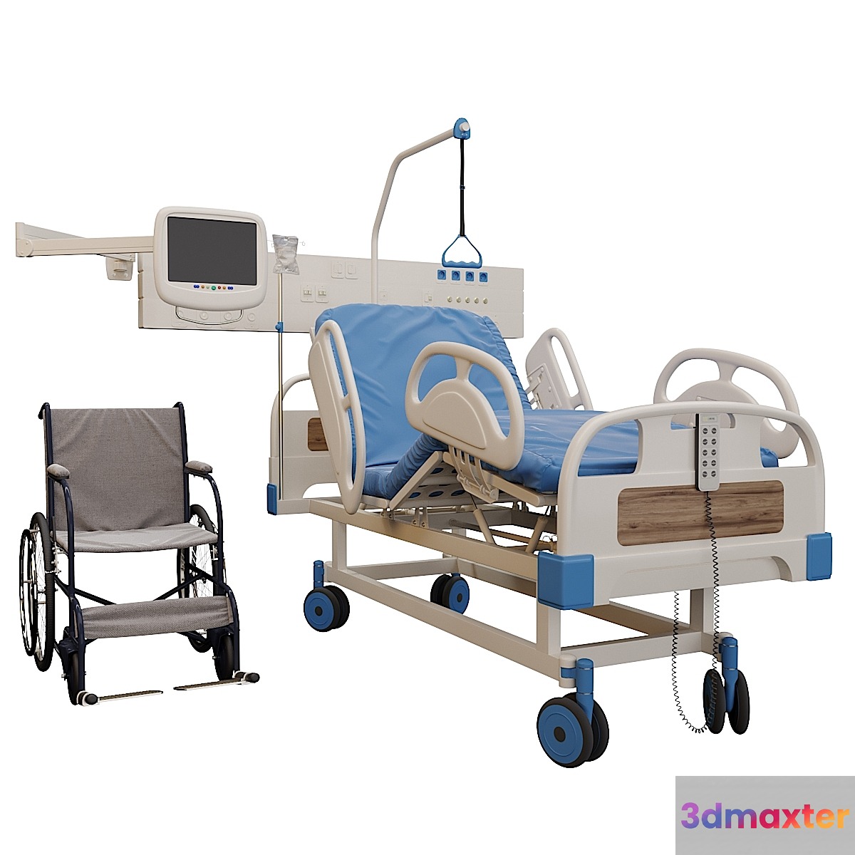 Medical bed and Wheelchair 3D Max