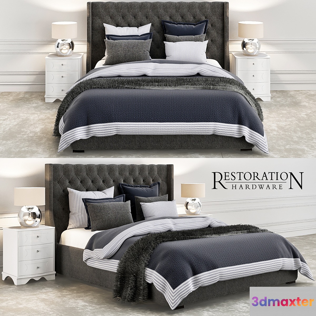 RH bedroom gray and blue
