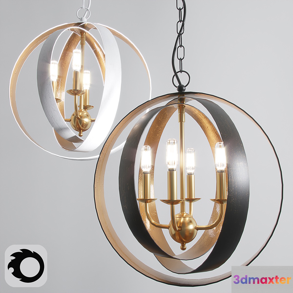Two Tone Triple Sphere Chandlier Small 3D Max