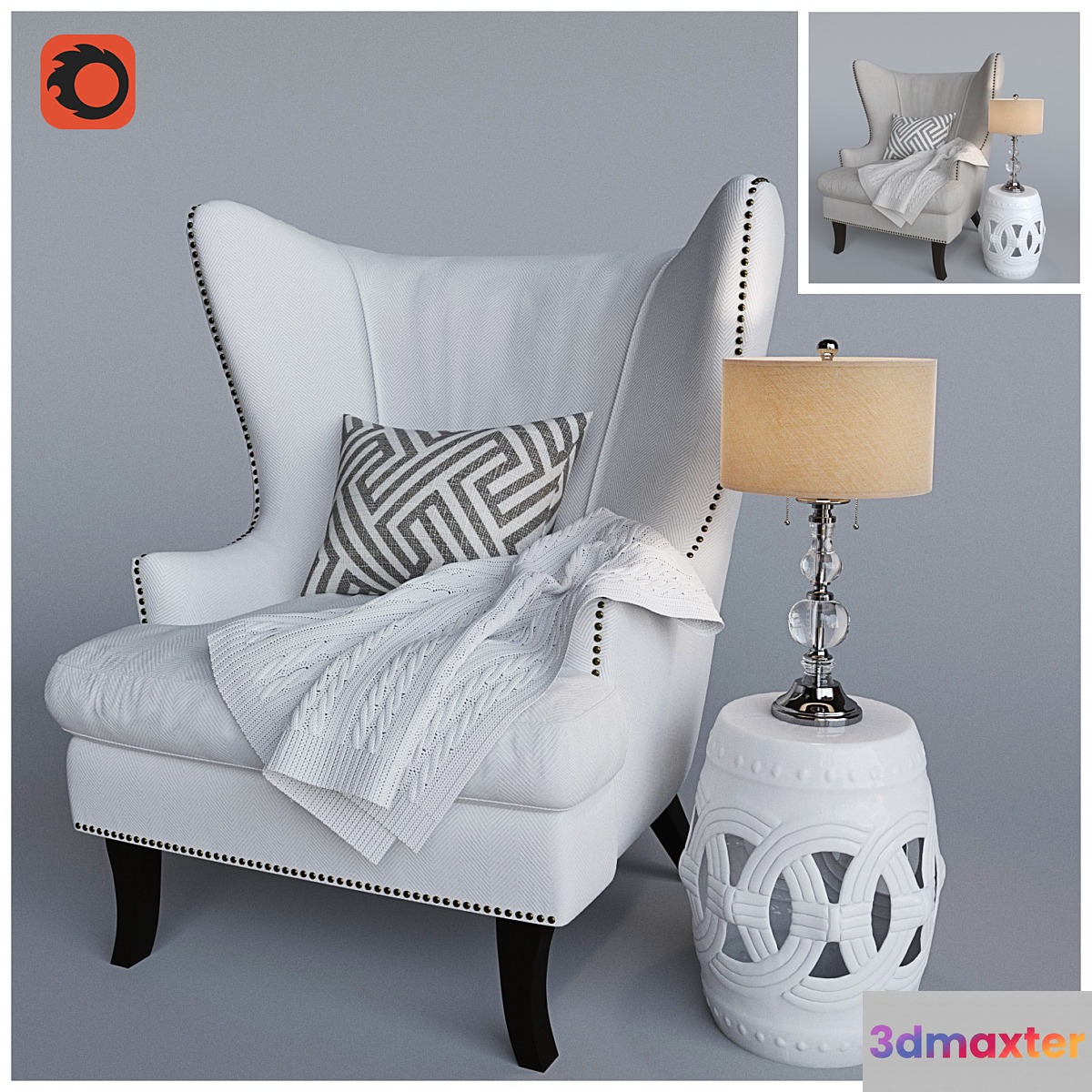 Corona armchair and knitted plaid 3D Max