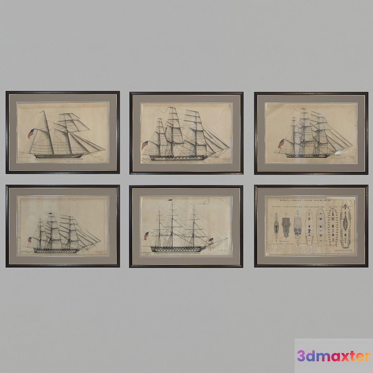Collection of paintings with ships 3D Max