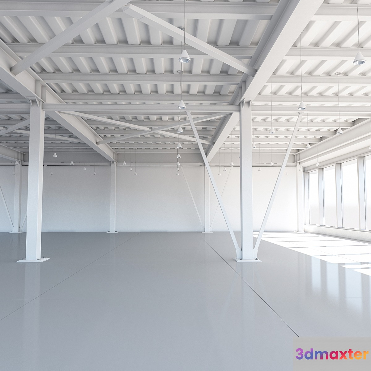 Beam system of metal ceiling with columns and lighting