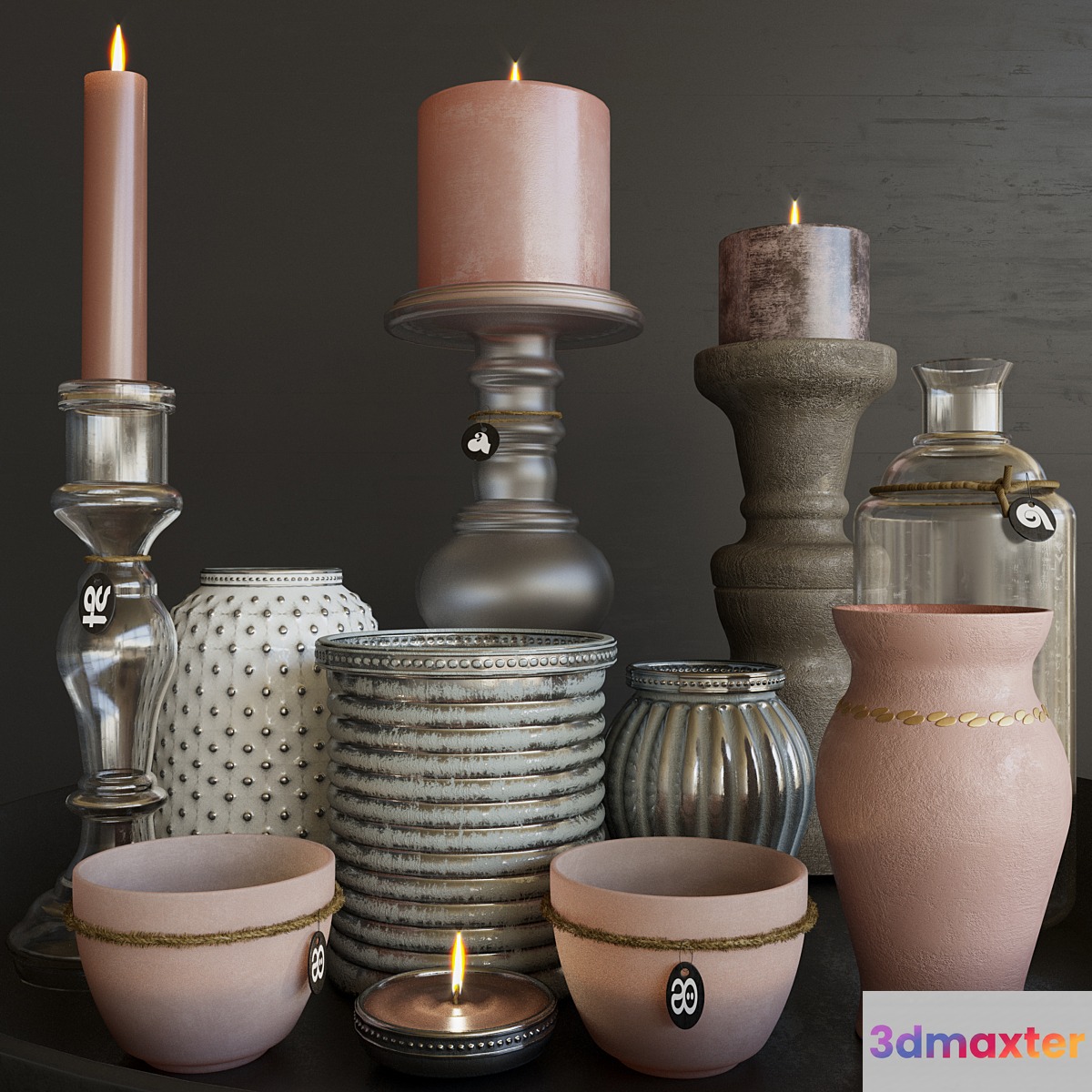 Modern set of candlesticks candles and decor 2