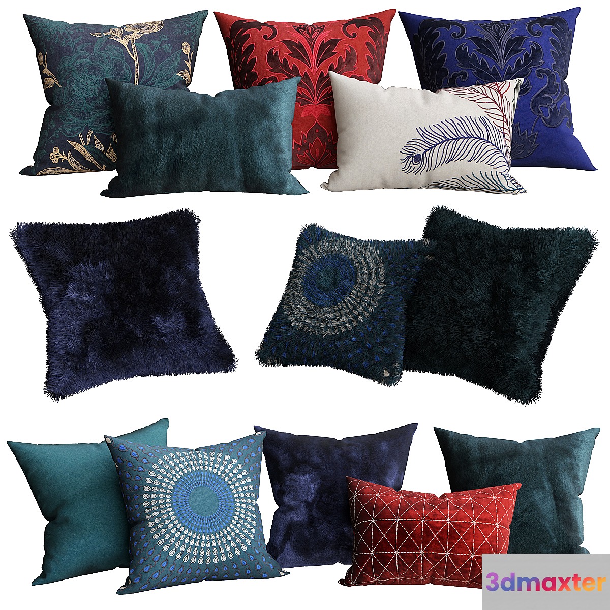 Jewel Tone Decorative Pillow Collection 3D Max
