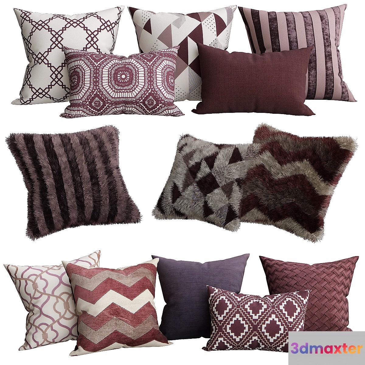 Purple collection of decorative pillows 3D Max
