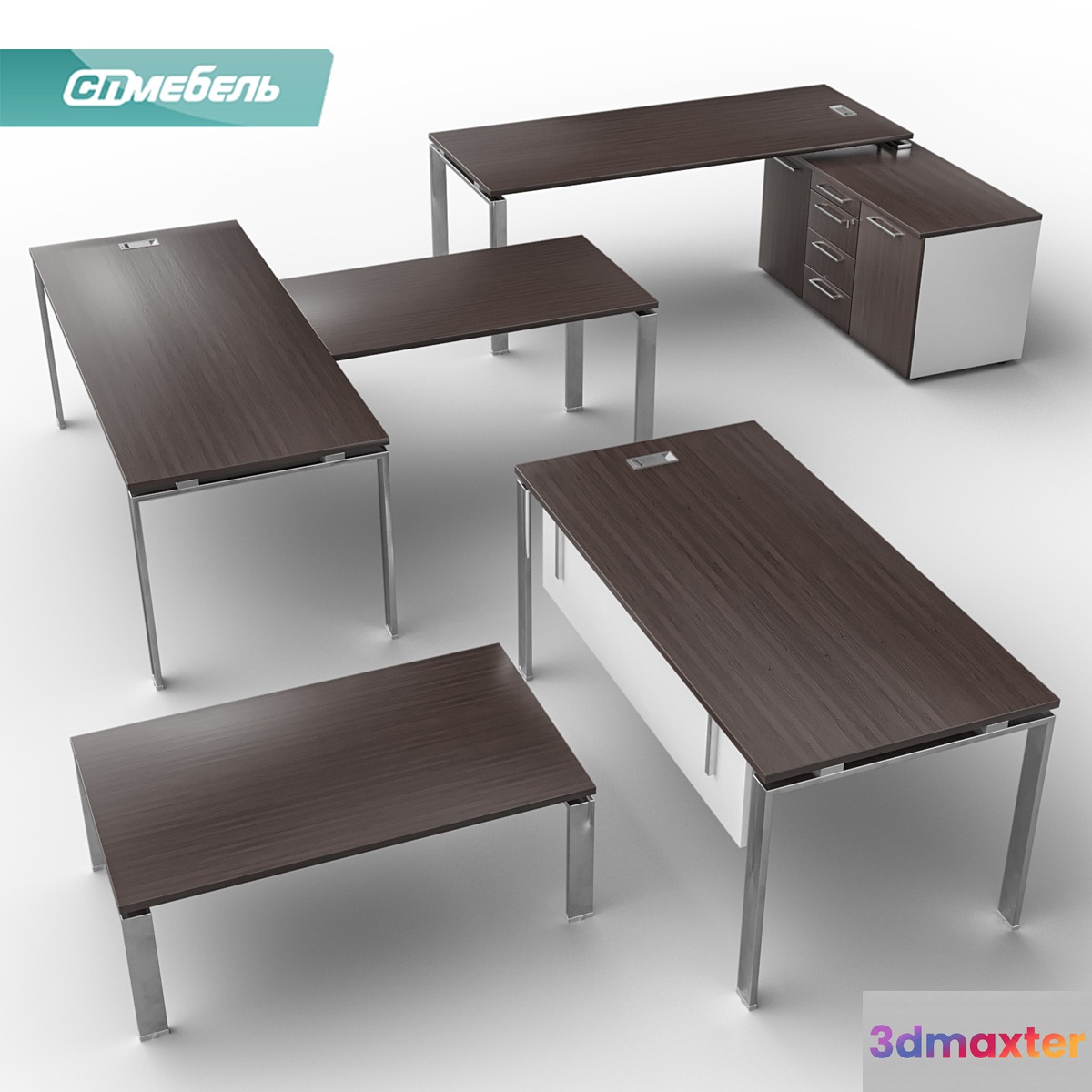 Work tables Bent on a metal framework for a manager