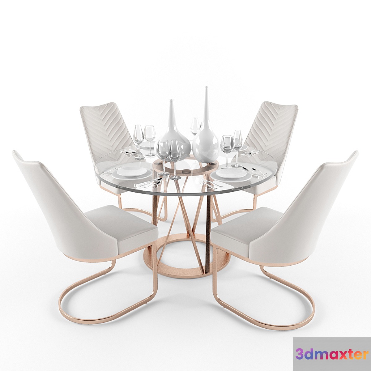 Kyla KD PU Chairs and Rolin KD Round Dining Table 3D Max