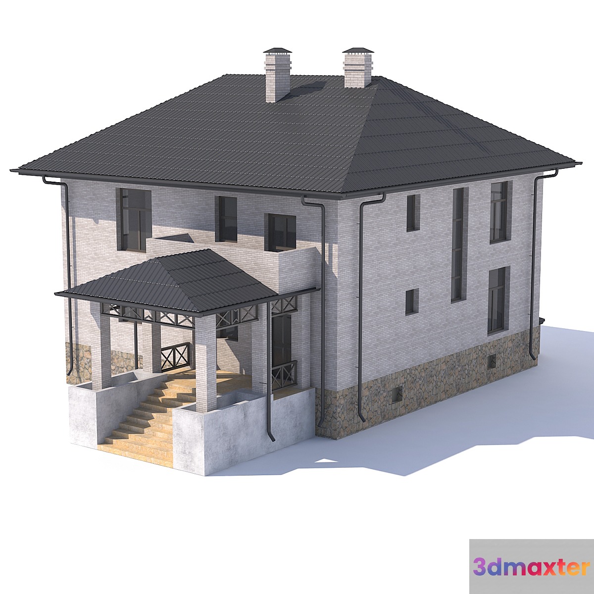 Two-storey house with balcony.