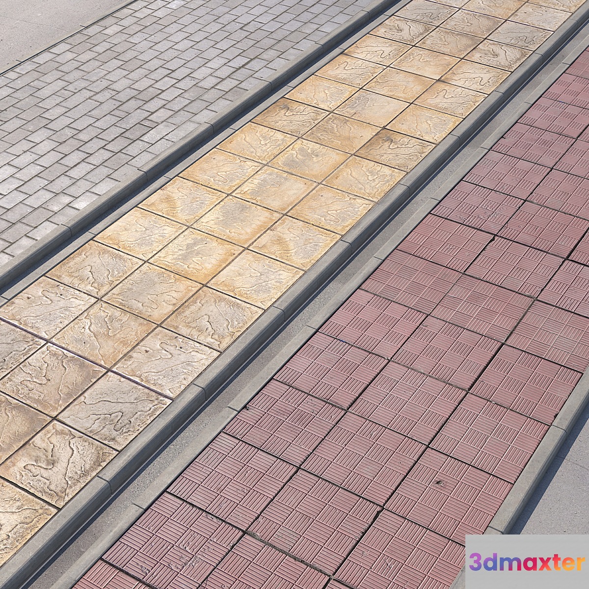 3 variants of pavement with road set_2 - No.2 3D Max
