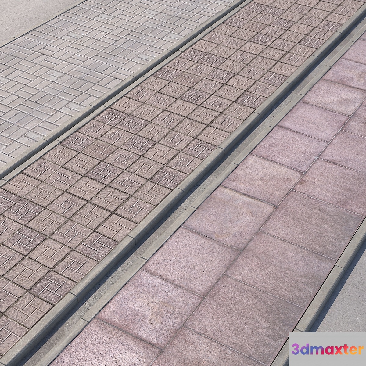 3 variants of pavement with road set_3 3D Max
