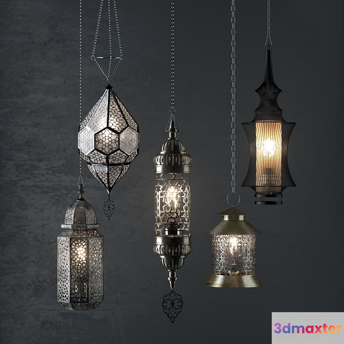 Oriental lamps 3D Max