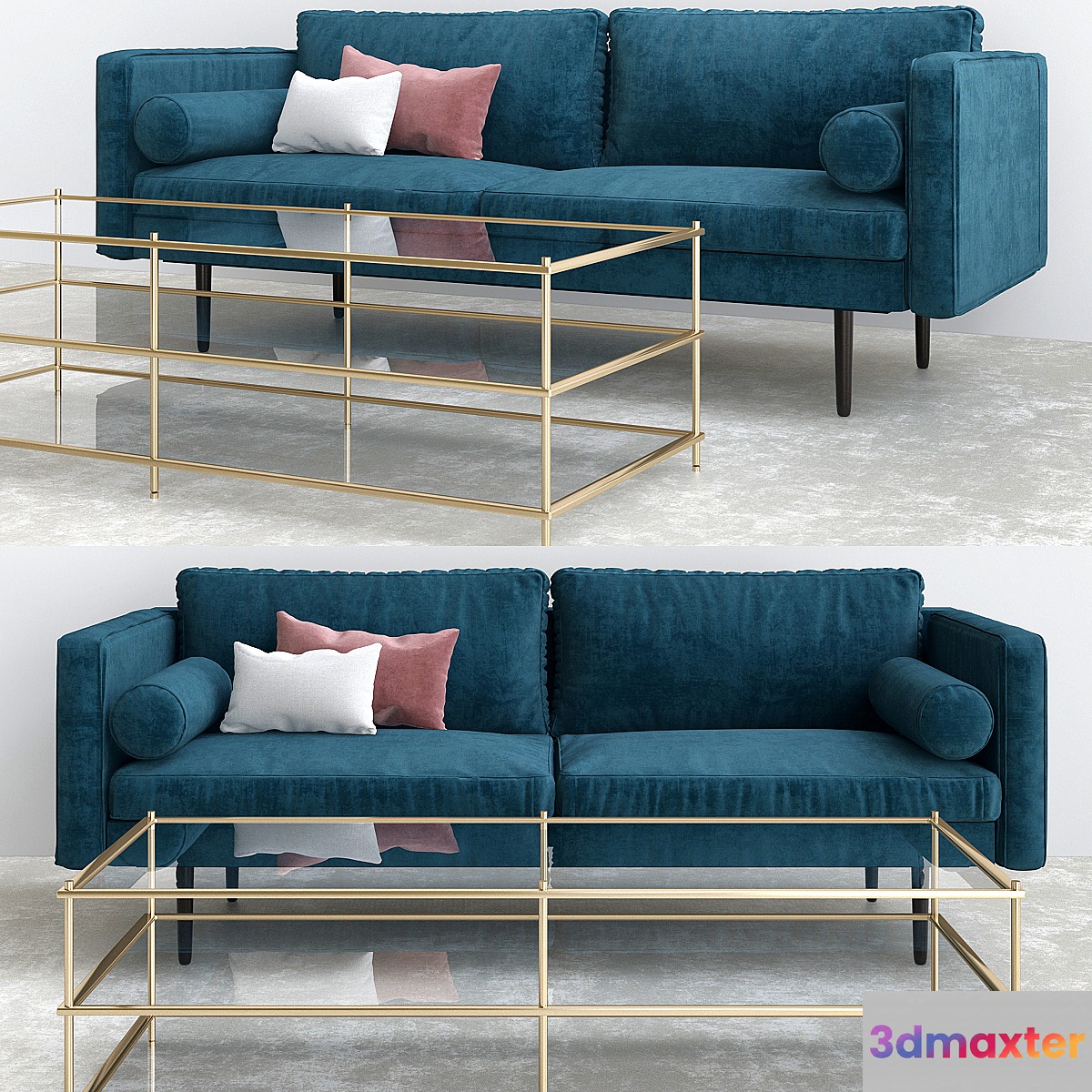 Monroe Mid Century Sofa Celestial Blue