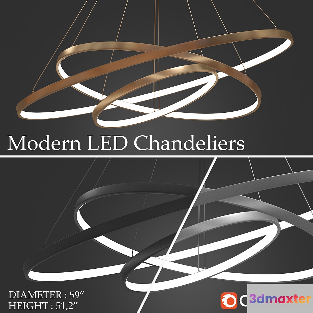 Chandeliers LED 3 rings
