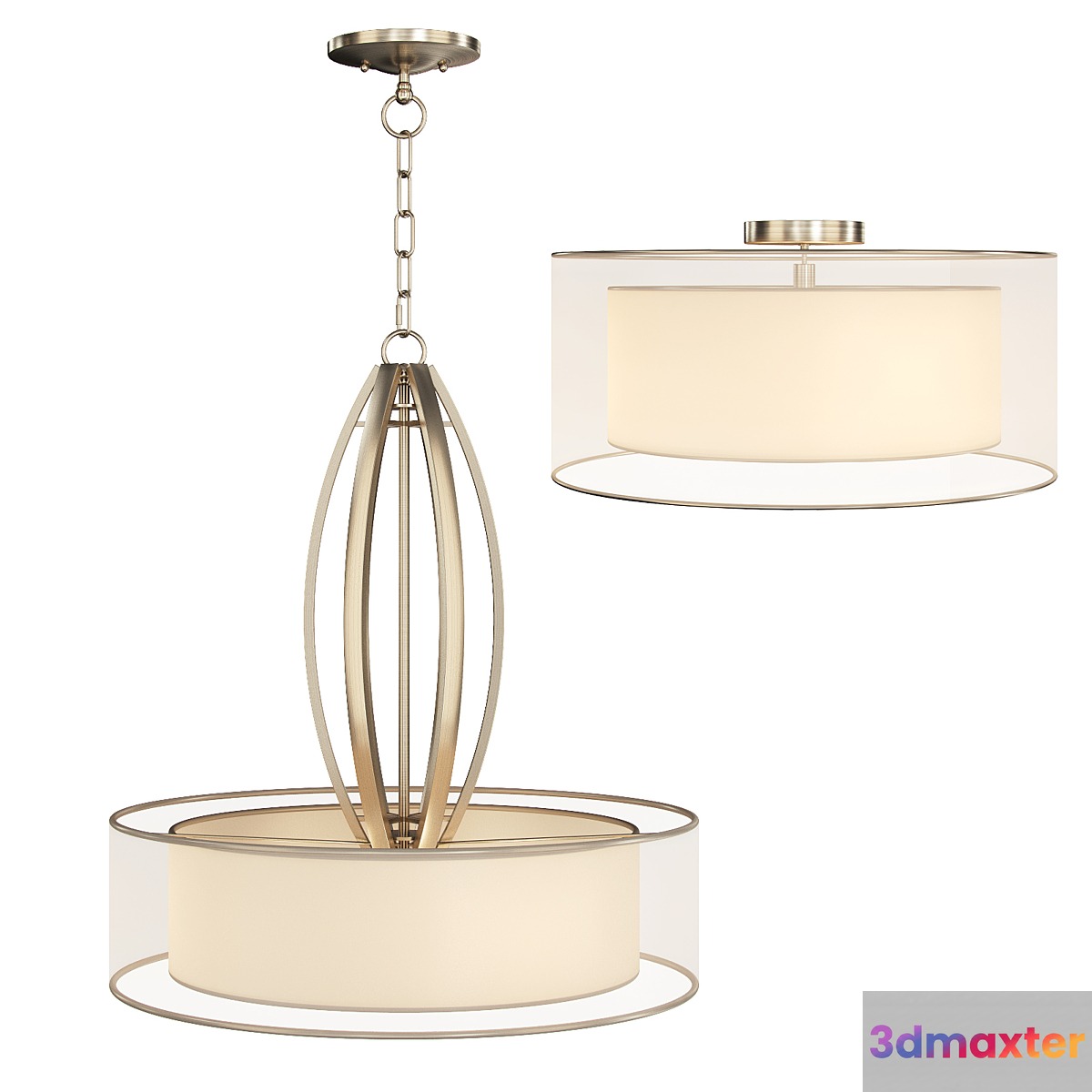 Possini Euro Alecia Wide French Gold Pendant Light - No.2 3D Max