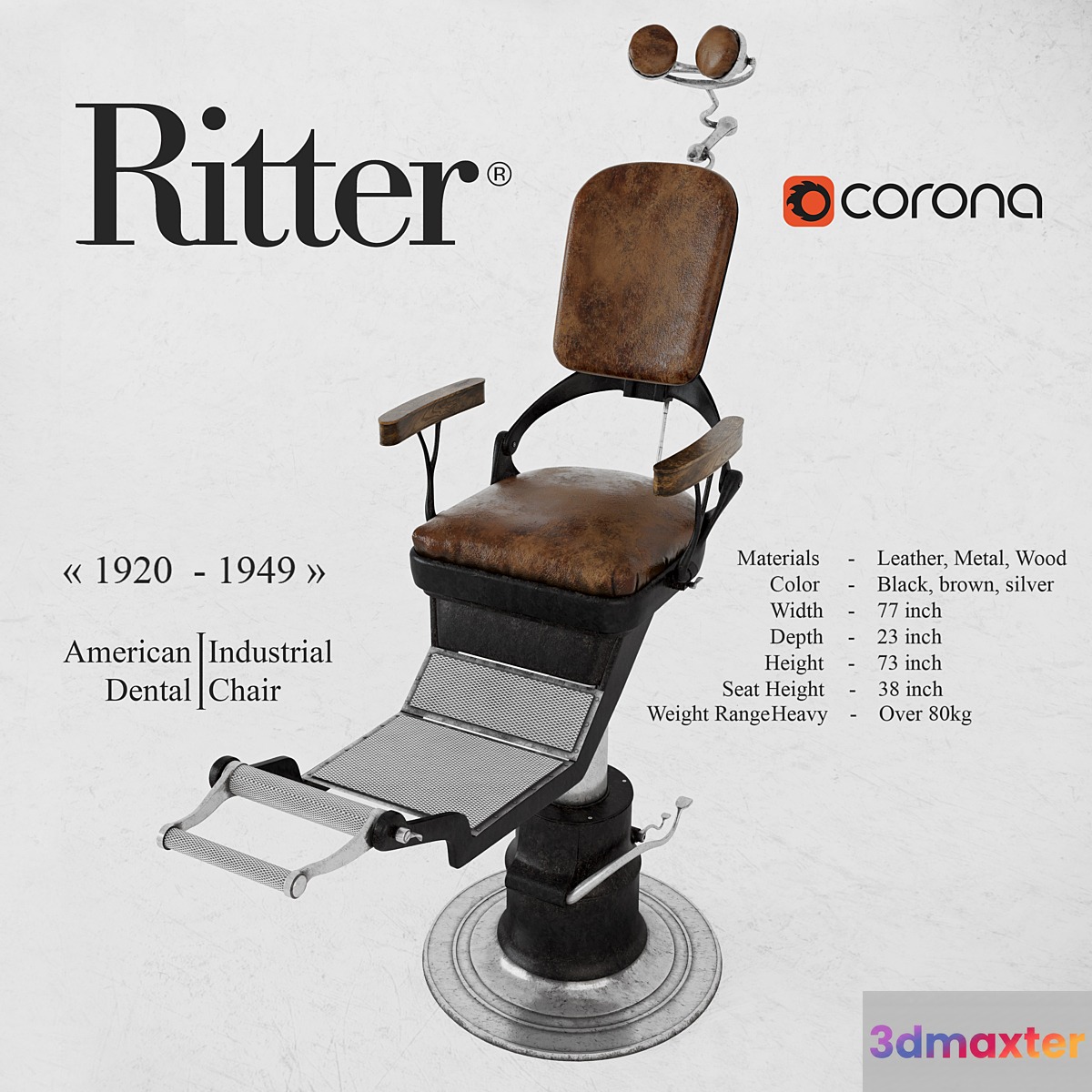 American Industrial Dental Chair from Ritter 1920s - No.2 3D Max