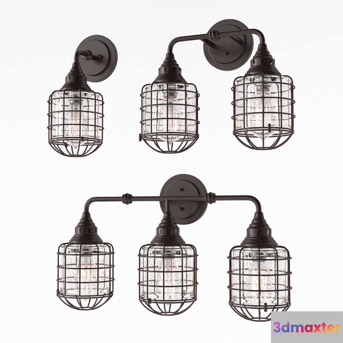 RUSTIC LOFT CAGE BATH LIGHT WL - No.2 3D Max