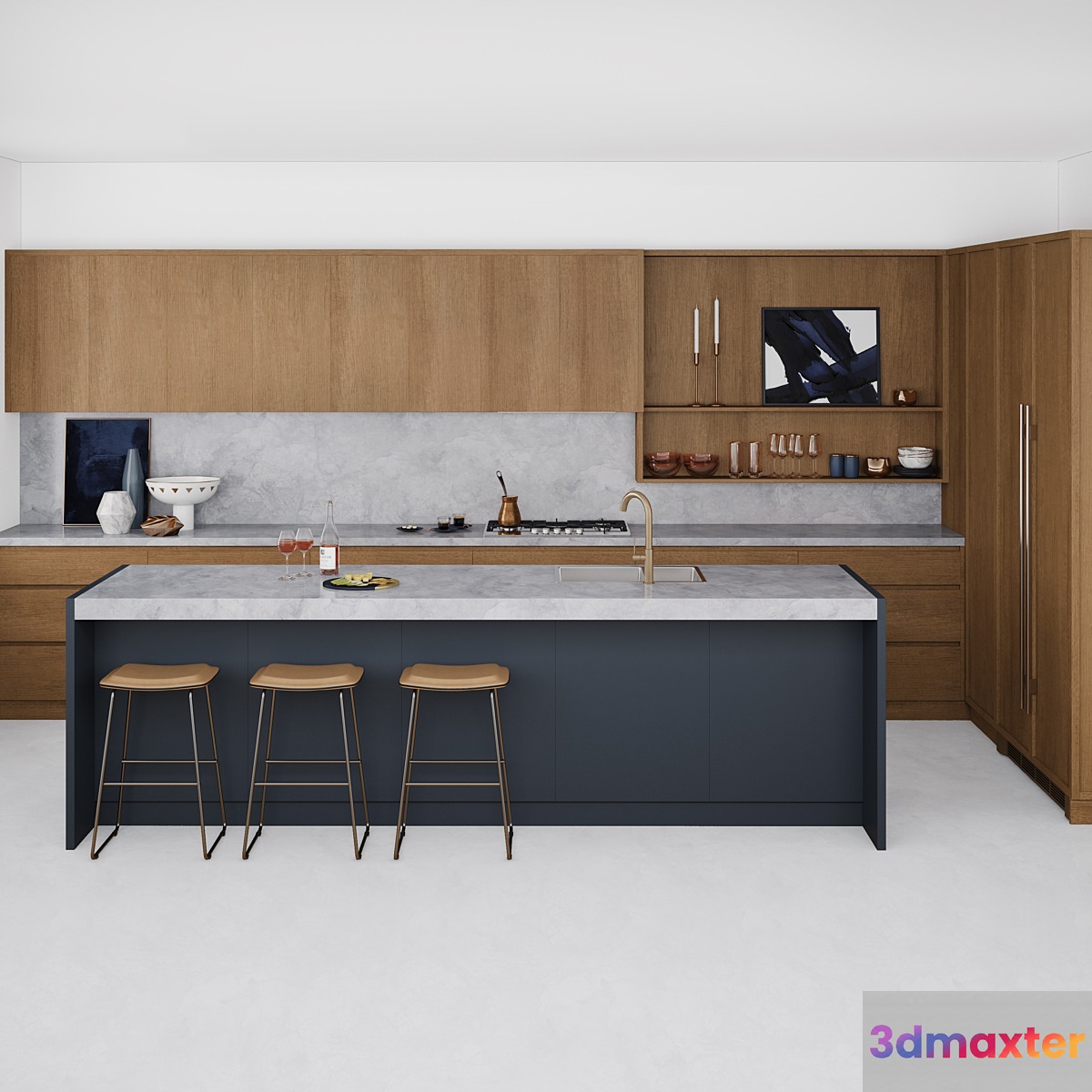 Marble & wood kitchen 3D Max