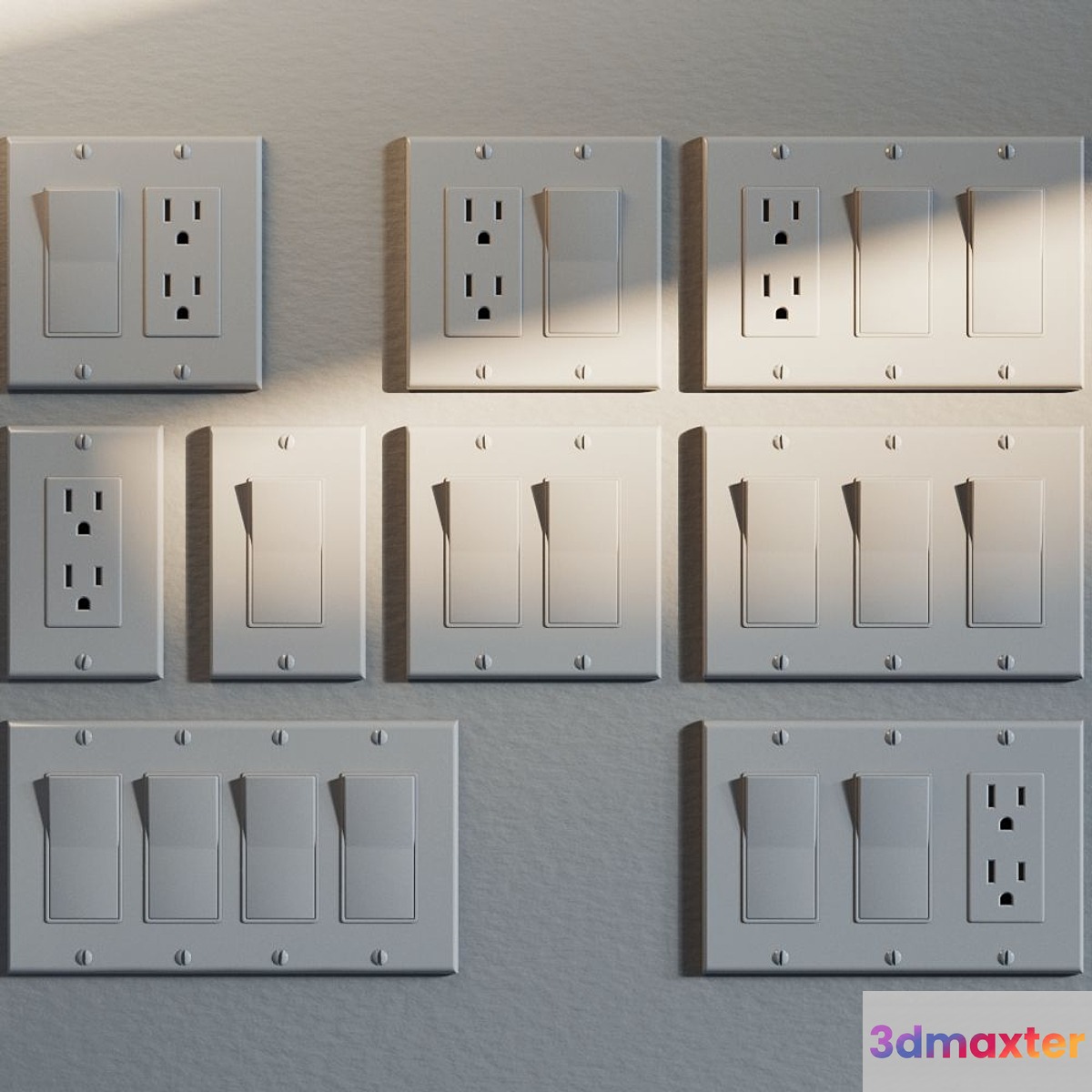 NEMA 5-15R Outlet & Rocker Light Switches 3D Max