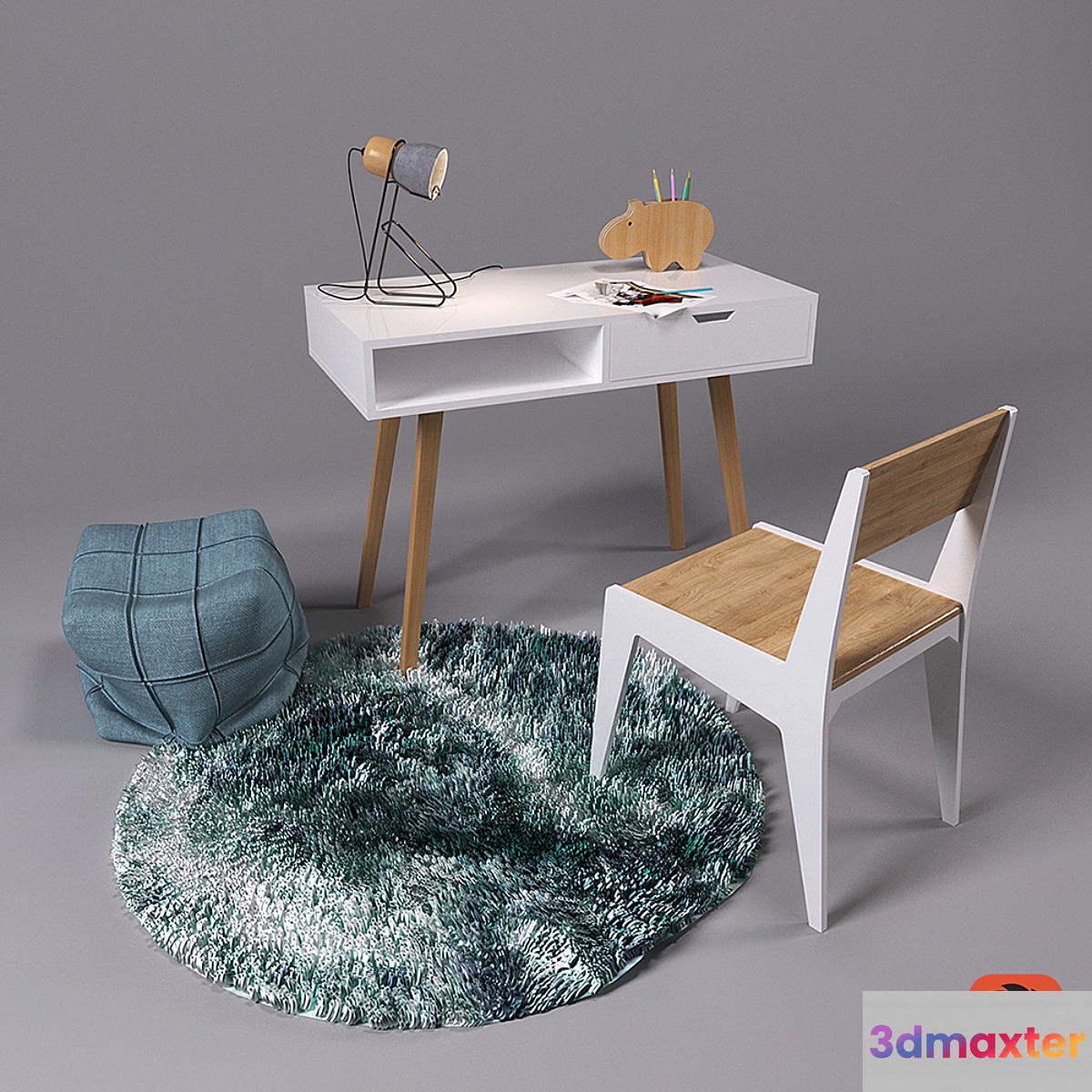 Work desk with decor 3D Max