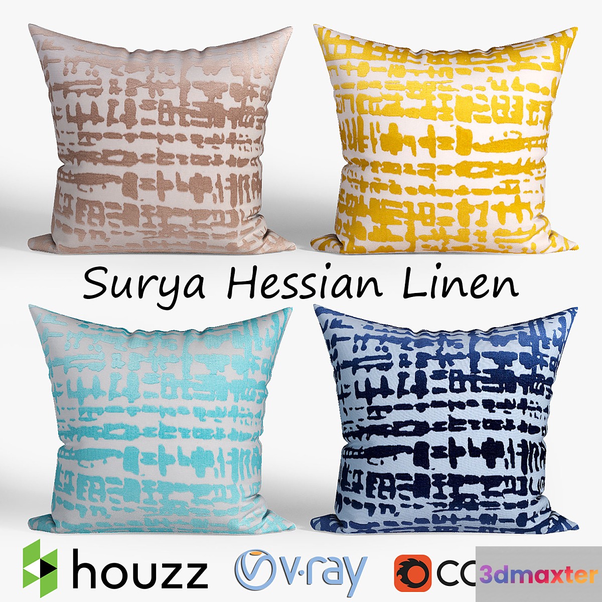 Decorative pillows Houzz Surya Hessian Linen set 063 3D Max