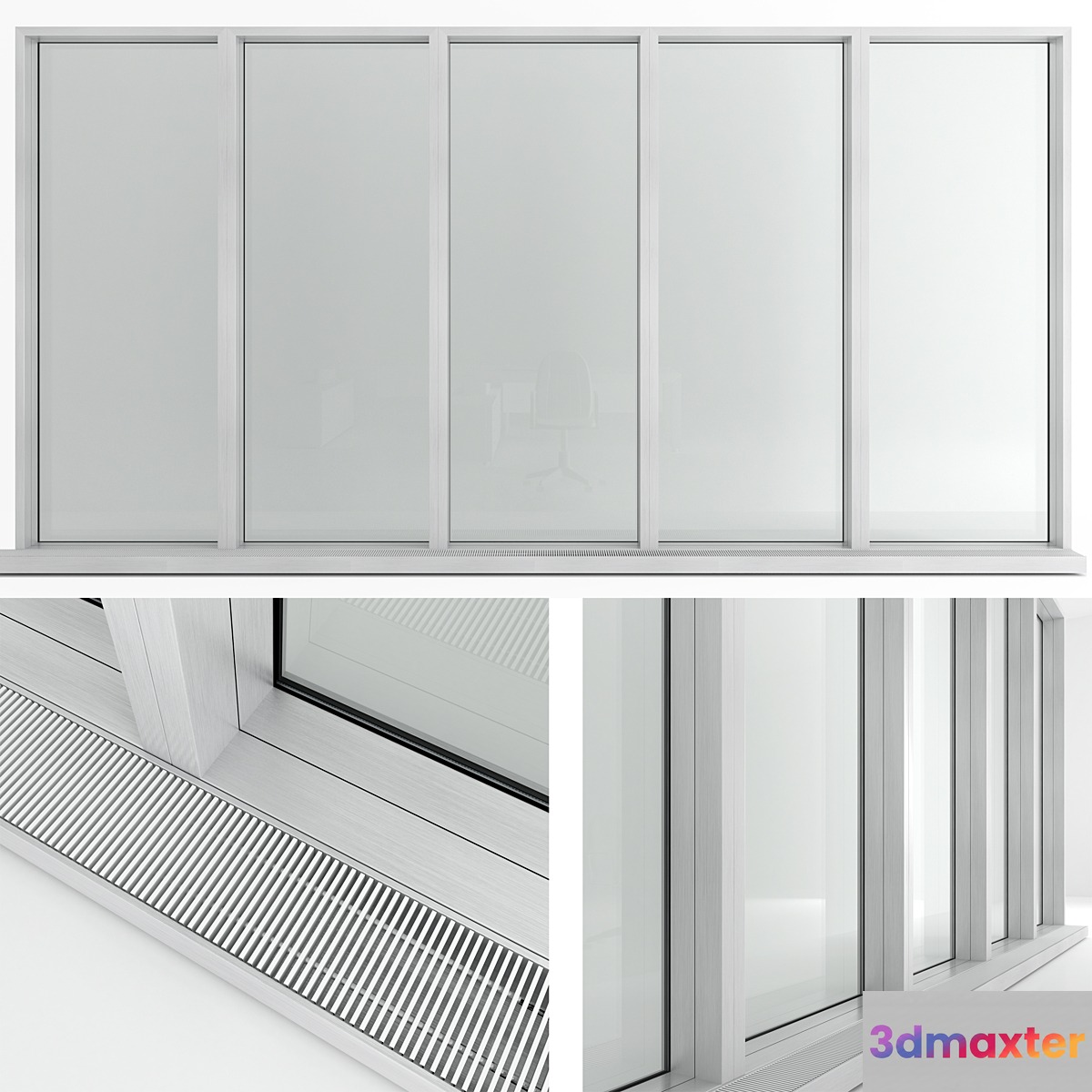 Panoramic window in the floor with radiator 3D Max