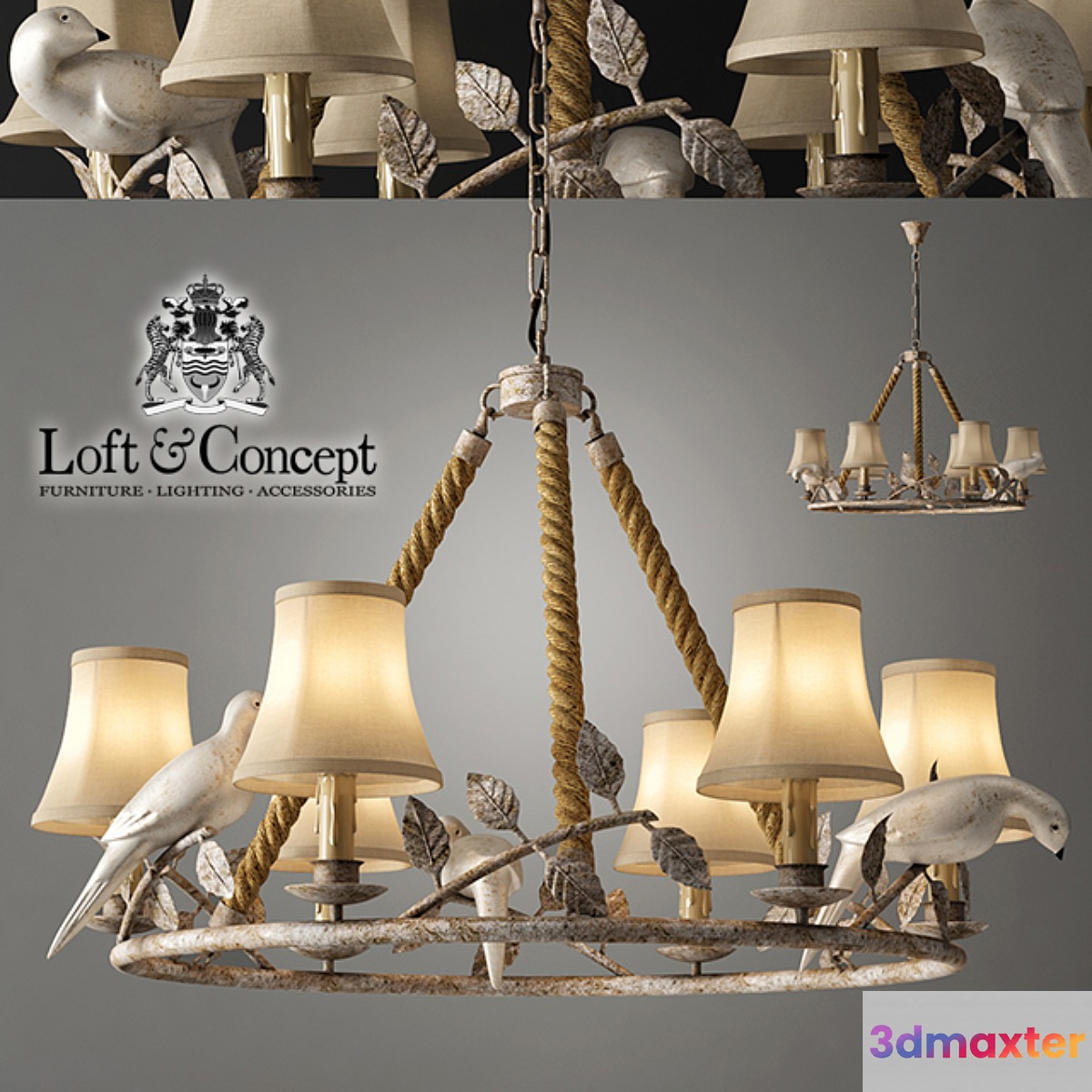 Chandelier Norman Bird Forest Patina 6