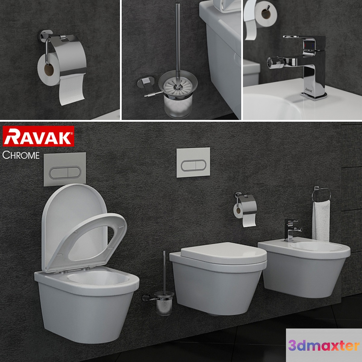 RAVAK Chrome toilet and bidet 3D Max