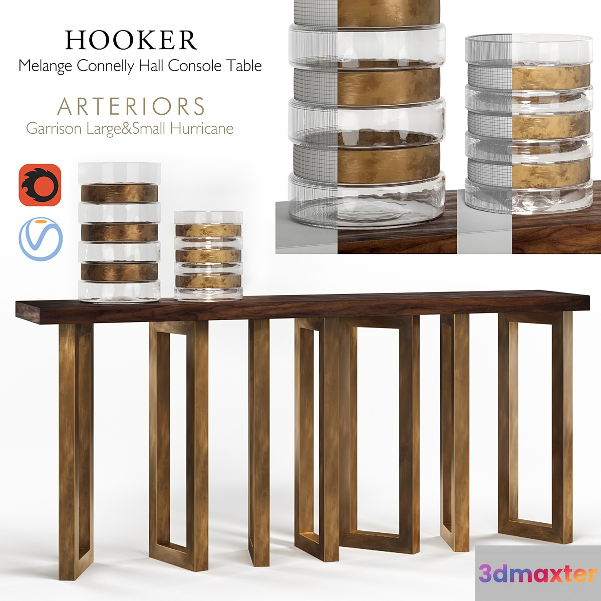 Hooker Melange Connelly Hall Console & Arteriors Garrison Hurricane