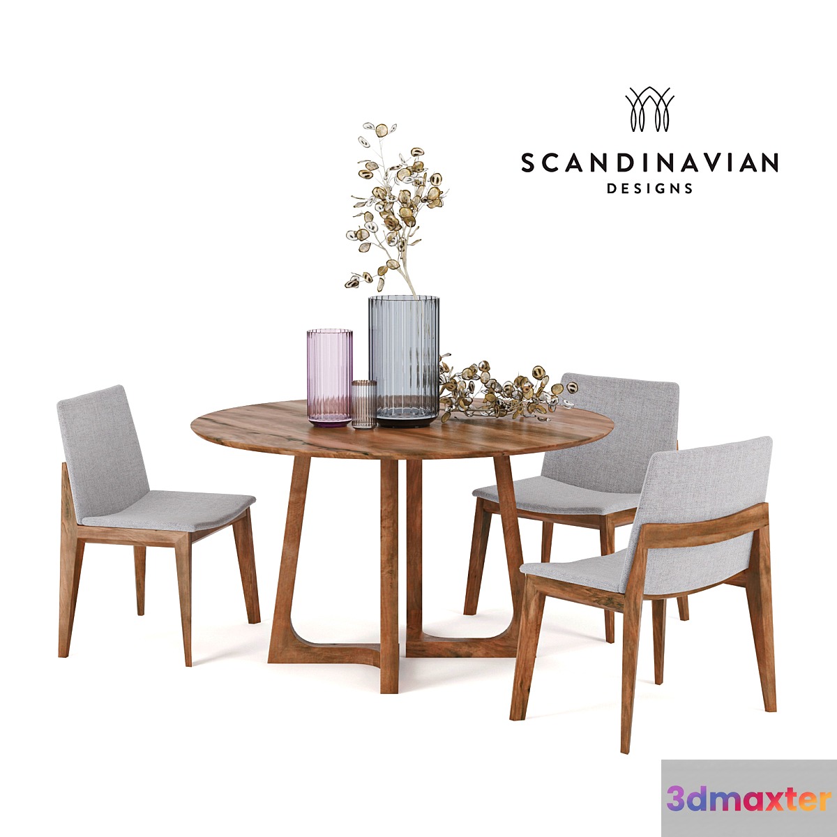 Scandinavian Designs Fuchsia Dining Chair & Cress Round Dining Table. Lyngby porcelain 3D Max