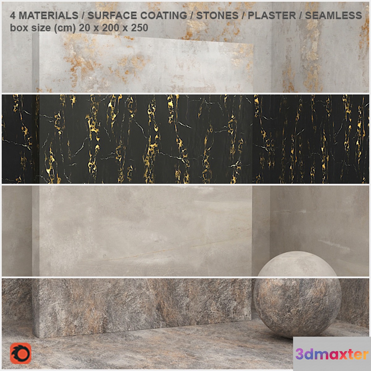 4 materials (seamless) - stone plaster - set 5 3D Max