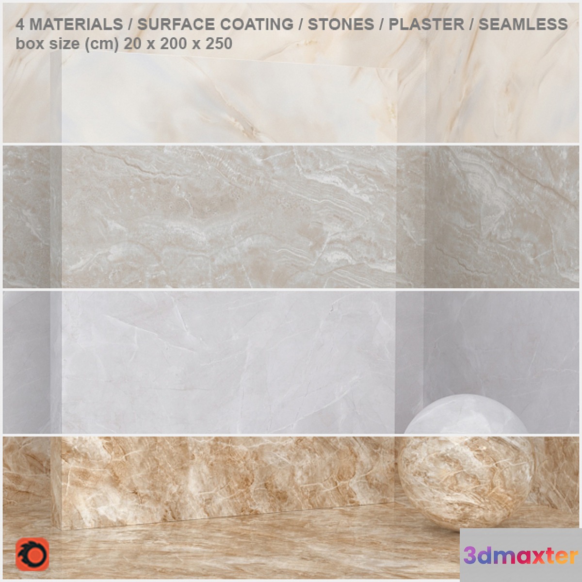 4 materials (seamless) - stone plaster - set 6 3D Max