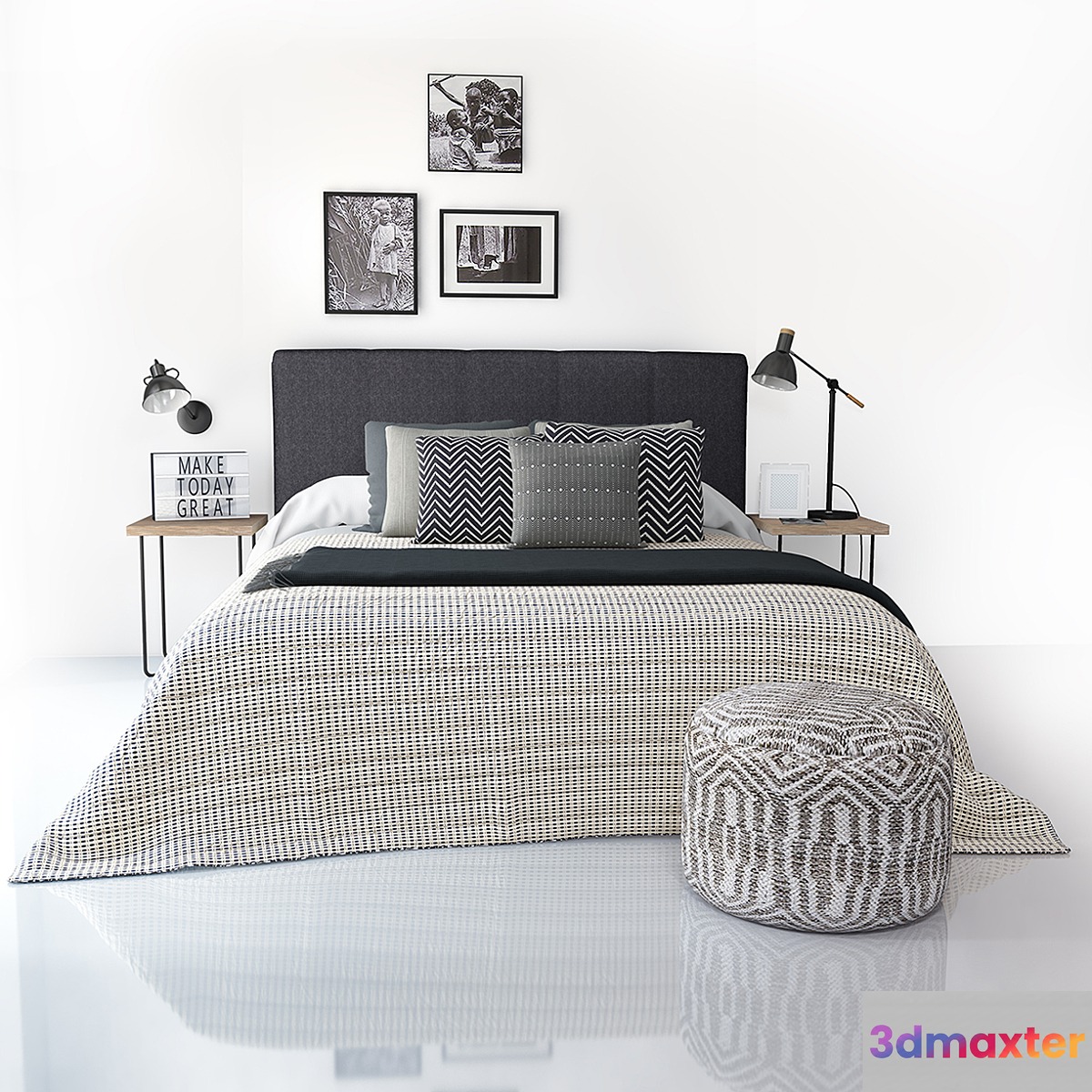 Bed Kenay Kina cabecero gris oscuro 3D Max