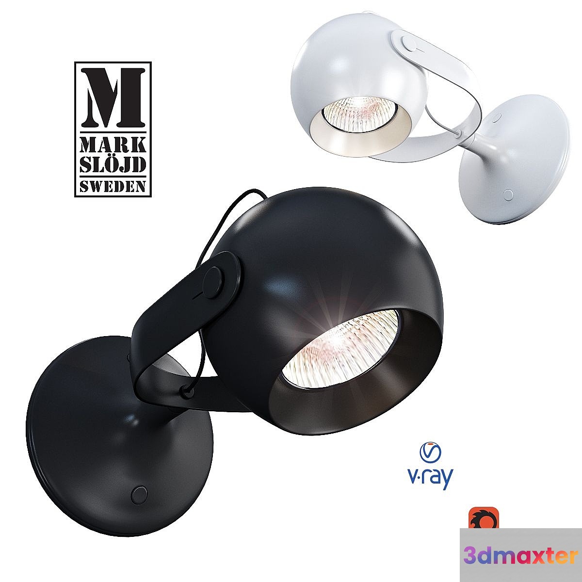 Model KLOT wall lamp from MARKSLOJD Sweden. 3D Max